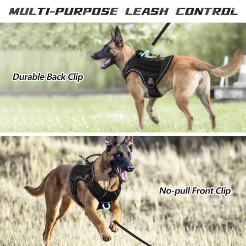 WINGOIN Black Tactical Dog Harness for Extra Large Dogs,No Pull Dog Harness - color: Black, size: XX-Large: 110-160 lbs (Chest:36-43",Neck:26-37")