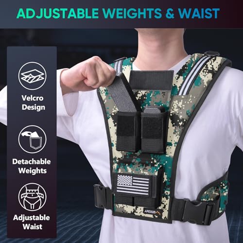 APEXUP Weighted Vest Men, Adjustable Weight Vest for Running - color: Digi Camo, size: With Weights-20lbs