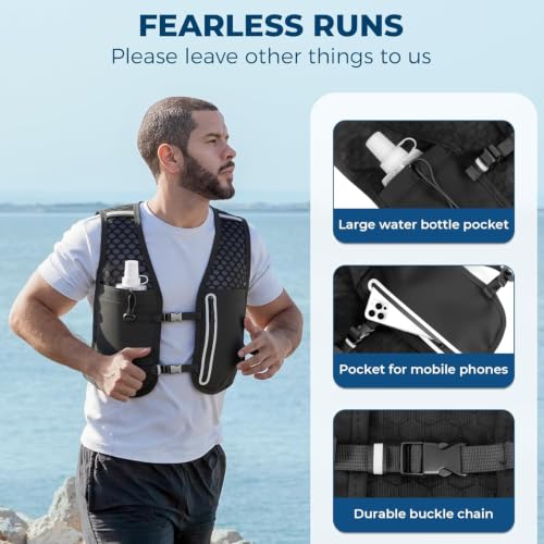Running Hydration Vest, Adjustable Chest Straps Running Vest for Women Men with 500ml Soft Flask - color: Black