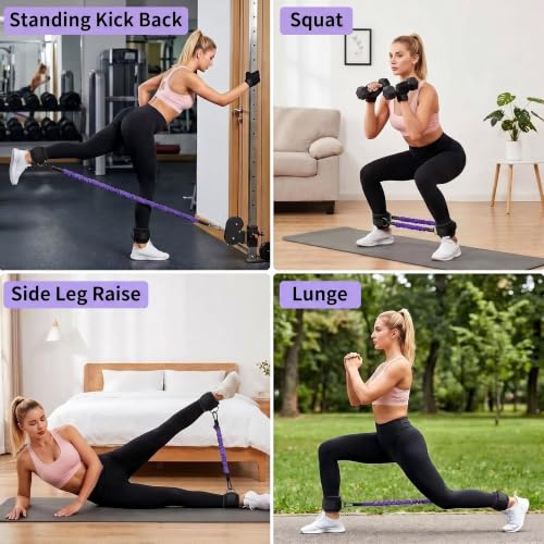 Pink Pedal Resistance Band with Handle, 4 Tubes & Ankle Cuffs - color: Purple