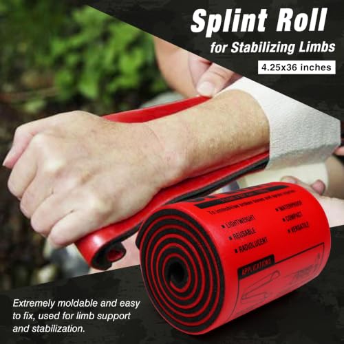 Survival First Aid Kit with Israeli-Style Bandage, Splint, Chest Seal for Tactical Molle Outdoor Emergencies, Red - color: Red