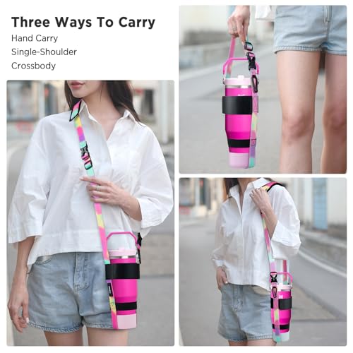EasyAcc Water Bottle Holder Strap Sling, for Owala FreeSip 24 32 40 oz, Hydro Flask, Cirkul, Yeti, Stanley Flip, Universal Water Bottles, with Carabiner, for Walking Curise Travel (Bottle Excluded) - color: Rainbow - For 30/40oz Stanley Tumbler