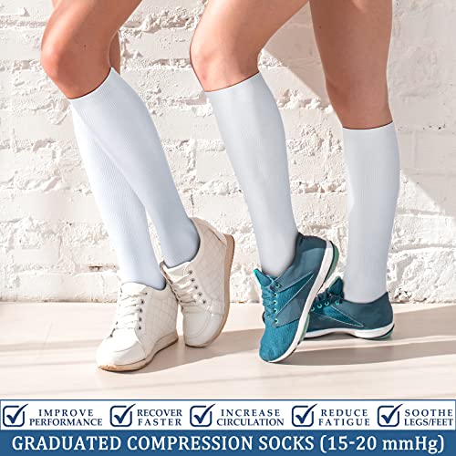 FEYHAY Copper Compression Socks (3 Pairs) 15-20 mmHg Circulation is Best Athletic & Daily for Men & Women, Running, Climbing - color: 04 White/White/White, size: Large-X-Large
