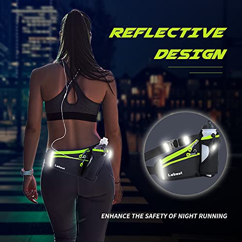 Running Belt, Waterproof Hydration Belt with Water Bottle Holder Hiking Walking Waist Pack Reflective Adjustable Fanny Pack Compatible for Phone Waistband Outdoor - color: Green