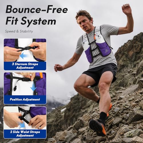 Haimont 5L Trail Running Hydration Vest with Soft Flasks - color: Purple, size: Large