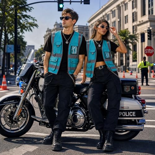 XIAKE Reflective Safety Vest for Men & Women High Visibility Class 2 Vest with Pockets Meets ANSI Standards - color: Lake Blue, size: Large