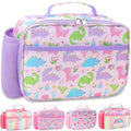 RHCPFOVR Kids Lunch Bag - Insulated Lunch Box for Boys Girls,Washable Lunch Bag and Reusable Toddler Leak-proof Lunchbox for School and Daycare - color: Purple Dinosaur
