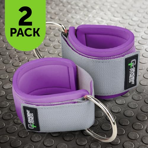 Ankle Straps for Cable Machines, Adjustable, 2 Pack - style: Gray / Purple 1 D-Ring