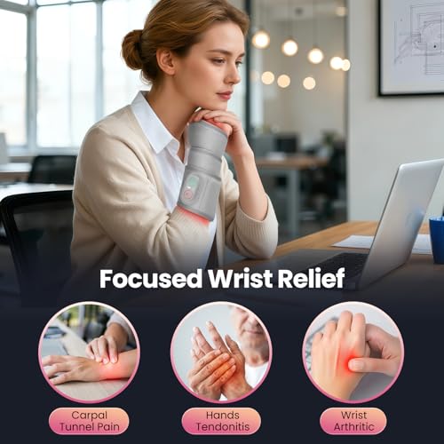 WoloyHeatie Wrist Heating Pad Brace Wrap Red Light Massage Carpal Tunnel - color: Light Grey