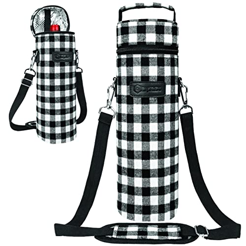opux Single Bottle Wine Bag Carrier Insulated Cooler Tote Plaid White Black - color: Buffalo Plaid White