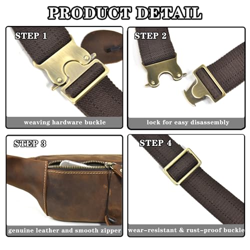Genuine Leather Fanny Pack for Women & Men, Crossbody Waist Pack with Adjustable Strap, Hiking Hip Bum Belt for Travel, Hiking, Running - color: Brown