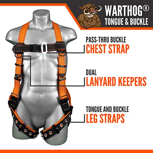 Malta Dynamics Warthog Safety Harness for Construction – Fall Protection Harness with Back D-Ring, Fall Indicators, & Chest and Leg Buckles, OSHA & ANSI Compliant (L-XL) - size: Large-Xlarge