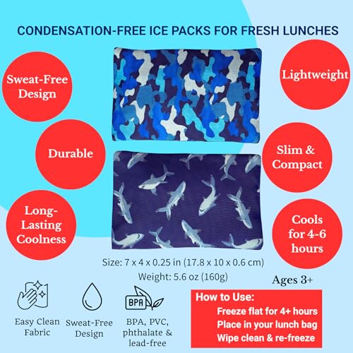 Yumbox Reusable Soft Gel Ice Packs for Lunch Boxes – Sweatproof Kids Lunchbox Ice Packs (Set of 2, 6.5″ × 7.5″)(Camo & Shark) - color: Camo