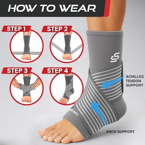 Sleeve Stars Ankle Brace Men & Women Support (Single/M:10"-12"/Gray) - color: Gray, size: Medium