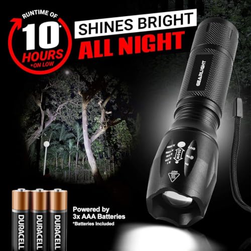 GearLight LED Flashlight Bright, Zoomable Tactical Flashlights with High Lumens and 5 Modes for Emergency and Outdoor Use -Camping Accessories -S1000 - S1000-1 Pack, (Batteries Included) - color: Batteries Included 1 Pack