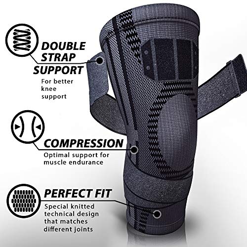 Pure Support Knee Brace with Straps, Compression Sleeve for Running, Arthritis Pain, Sports - size: X-Large