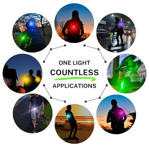 SpectraFLUX™ Wearable Multicolor Safety Light, USB Rechargeable, 12 Modes, Running Walking Cycling Biking Scooting, Including Red Taillight & White Headlight, Multiple Mount Options