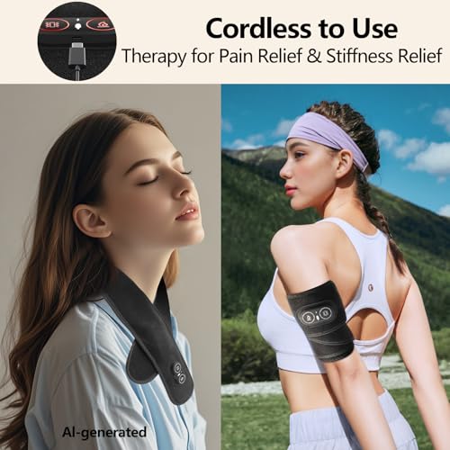Cordless Red Light Neck Heating Pad for Pain ，3 Heat & Vibration Modes