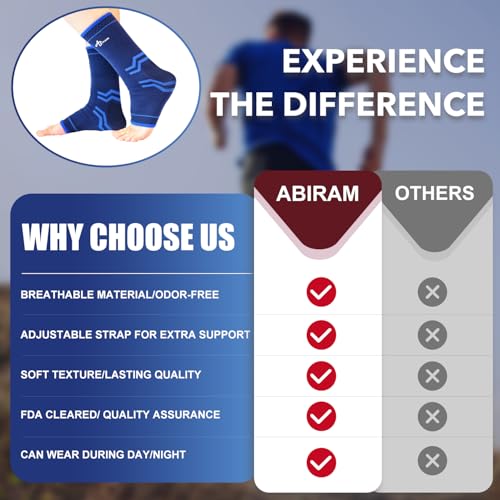 ABIRAM Ankle Brace Compression Sleeve with Adjustable Support Strap - color: Blue, size: Small