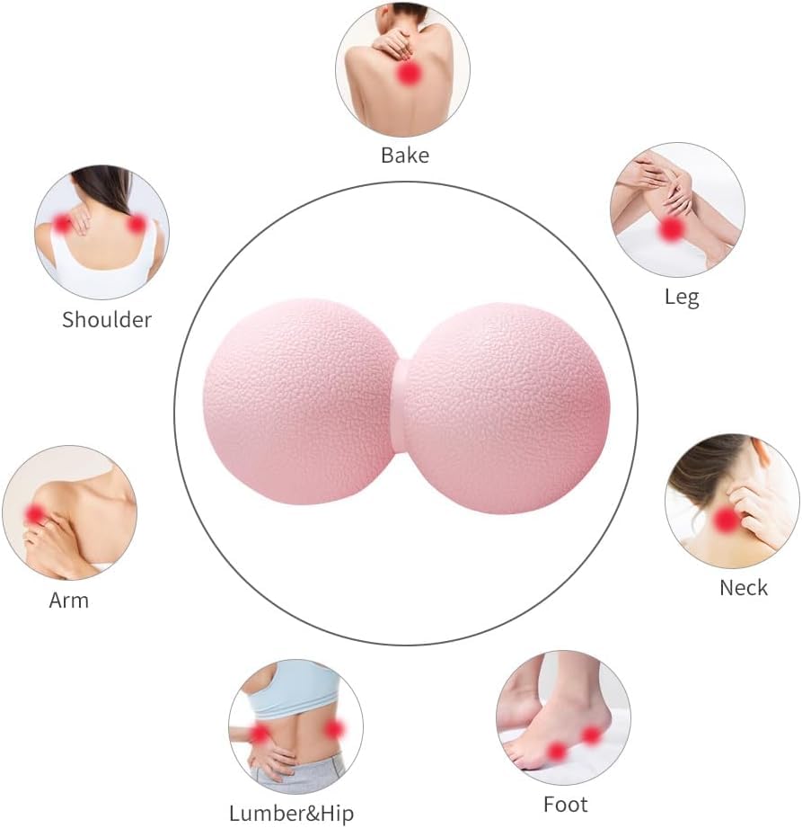 Double Lacrosse Peanut Massage Ball for Deep Tissue Pain Relief - Micro-Elastic Myofascial Roller Ball for Back and Neck, Foot and Physical Therapy (Pink) - color: Pink