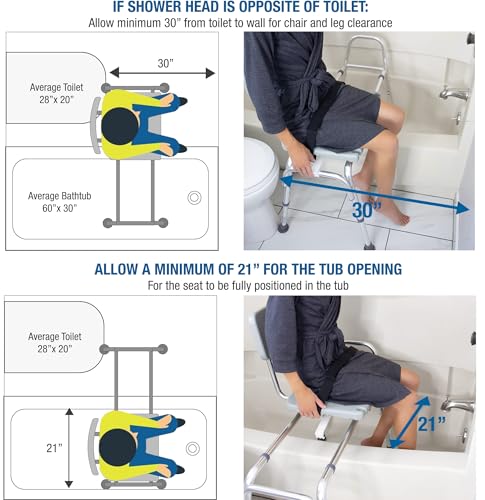 DMI Tub Transfer Bench and Shower Chair with Non Slip Aluminum Body, FSA Eligible, Adjustable Seat Height and Cut Out Access, Holds Weight up to 400 Lbs, Bath and Shower Safety, Transfer Bench - style: Standard Sliding