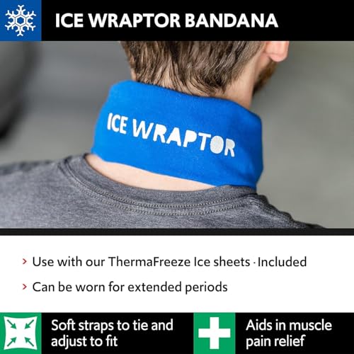 ICE WRAPTOR Cooling Bandana Neck Wrap, Blue +6 Reusable Ice Packs, Snap - size: Blue Wrap + 6 Inserts