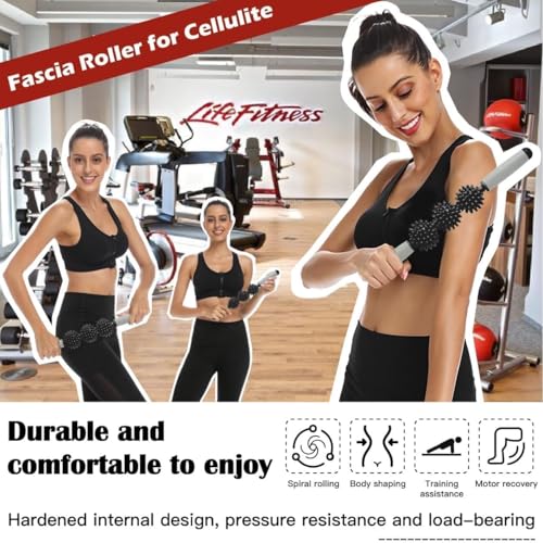 Fascia Muscle Roller, Cellulite Massager Fascia Roller for Cellulite and Sore Muscles, Neck, Leg, Back, Pressure Trigger Point Body Roller Deep Tissue Massage Stick Tools - 3 Massage Balls - color: Classic Black