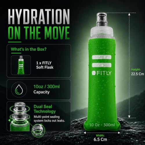 FITLY Soft Flask Running Water Bottle - Collapsible Hydration Flask - color: Forest Green, size: 10 Ounces