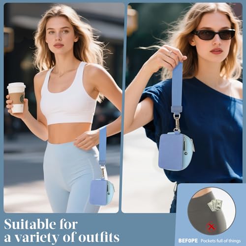 VUTUXA KeyChain Wallet Wristlet For Women Mini Zip Dual Pouch Coin Purse - color: light blue+blue