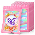ANZNKU Holographic Mylar Bags 5x7 Pink Resealable 50PCS Candy Goodie Bags - color: Holographic Pink, size: 5x7 Inch