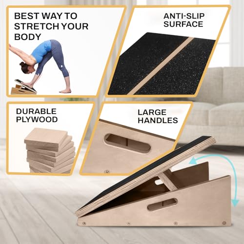Portable Wooden Slant Board for Calf Stretching - Non-Slip Calf Stretcher Slant board with 5 Position - Adjustable Slant Board for Squats Knees & Ankle Stretcher - Incline board for calf stretching