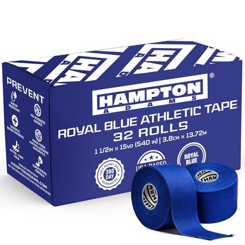 Hampton Adams Athletic Tape Multi Pack, Sports Medical Grade, Easy Tear - color: Royal Blue (32 Pack)