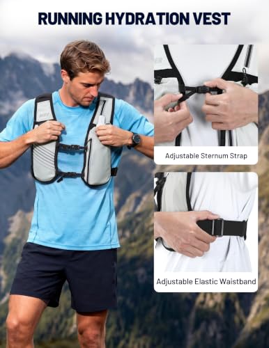MIER Running Hydration Vest for Women Men, 500ml Soft Flask & Phone Holder - color: Gray, size: Medium-Large