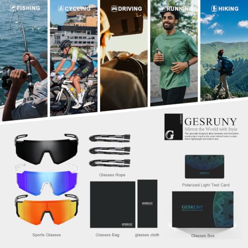 Polarized Sports Sunglasses Men Women for Running UV400 Protection - color: Black/Black/Black