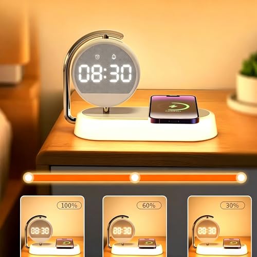 IHAO 4in1 Multifunctional Smart Alarm Clock with Wireless Charging Bright Adjustable Night Light 15W Fast Charger for Phone & Earbuds, 3 Group Alarms, Touch Control for Bedside Table-W001 White - color: Wireless Charger Alarm Clock W001 White