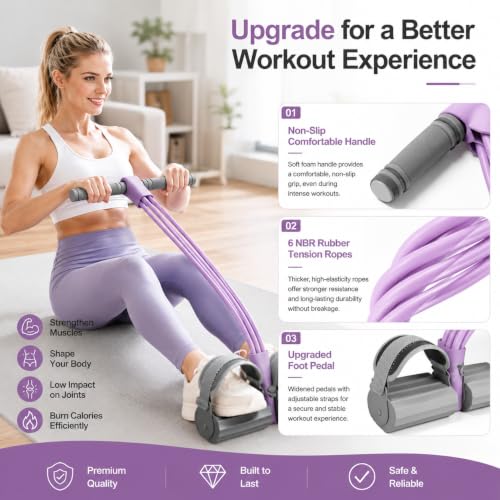 Adjustable Foot Pedal Resistance Bands with Handles - color: Purple