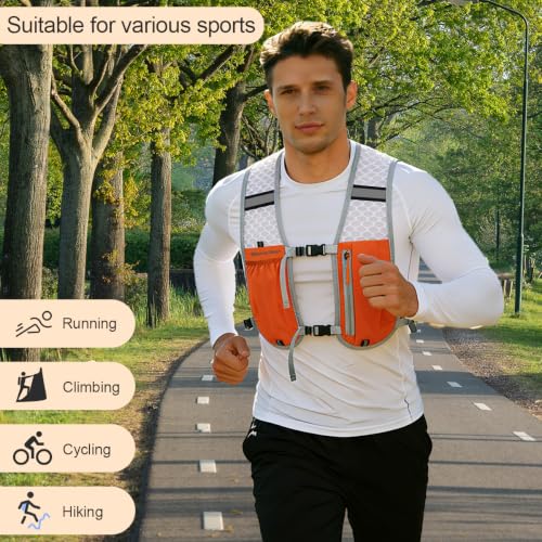 Running Vest Hydration Backpack for Men Women, Lightweight Breathable Hydration Packs, Adjustable Chest Straps Daypack, Reflective Water Running Vest for Marathon, Trail, Hiking, Cycling - color: Orange