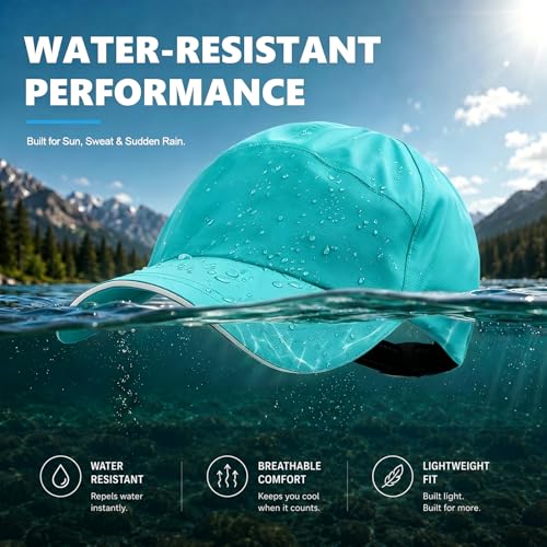 Waterproof Baseball Cap Running Hat Mens Womens Rain Hat Quick Dry Golf Hat with Sweatband Outdoor Breathable Sports Cap - color: Light Aqua
