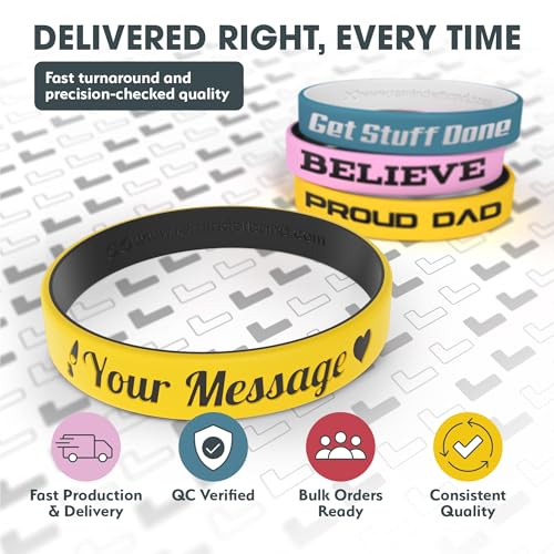 Reminderband Luxe Custom Silicone Wristbands Rubber Bracelets Bulk 1-300 - color: Electric Yellow/Black, size: Medium