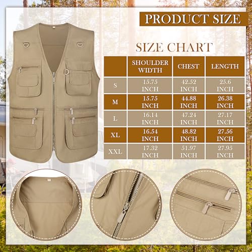 Janmercy 2 Pcs Men's Fishing Vest with Hat for Halloween Cosplay - color: Dark Khaki,, size: Medium