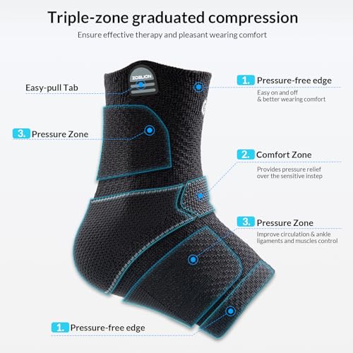 ZOELION Ankle Brace Compression Support with Removable Fishnet Strap, 3D Knit Plantar Fasciitis Relief Achilles Tendonitis Brace, Ankle Compression Sleeve for Pain Relief & Injury Healing, Black/S - color: Black（Pack of 1）