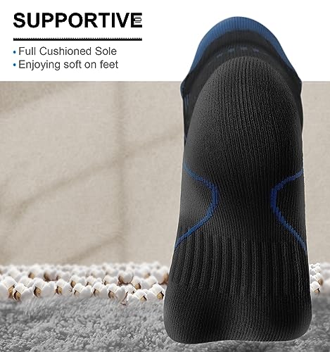 BULLIANT Men Running Ankle Socks 6Pack-Cushioned Support-Low Cut No Show - color: 6pairs-black3654, size: 10-12