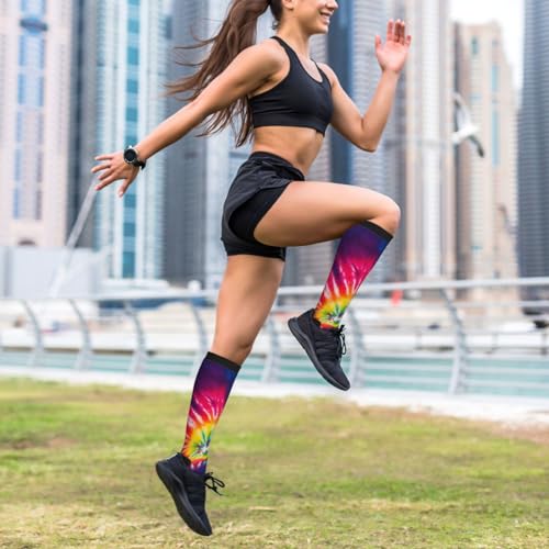 Tie Dye Compression Socks Knee High Support Socks For Women Men Running Athletic Hiking - color: Tie Dye