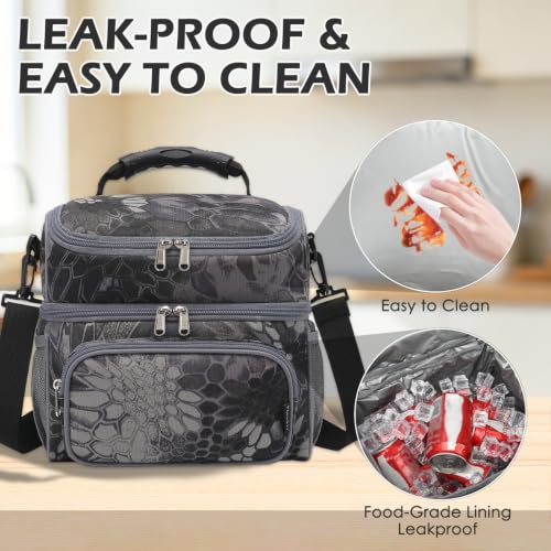 FlowFly Double Layer Cooler Insulated Lunch Bag Adult Lunch Box Large Tote Bag for Men, Women, With Adjustable Strap,Front Pocket and Dual Large Mesh Side Pockets - color: MWH