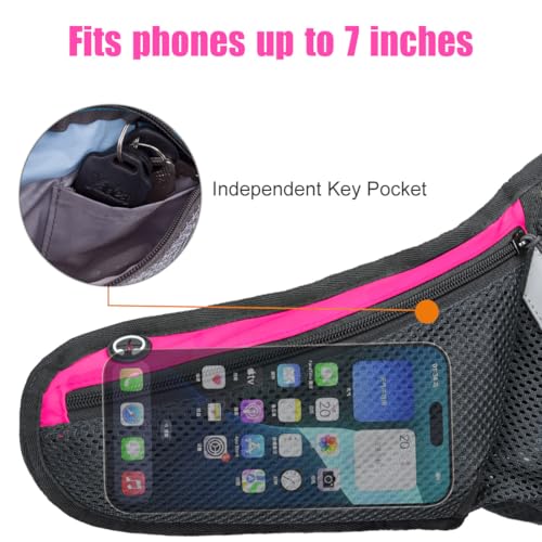 PYFK Running Belt Hydration Waist Pack with Water Bottle Holder for Men Women Waist Pouch Fanny Bag Reflective - color: Rose Red