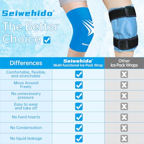 Extended Leg Knee Ice Pack Wrap Sleeve for Knees Injuries Reusable 2 Pack - color: Blue-2pack