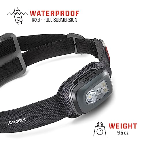 AMPEX Head Lamp - Comfortable, Waterproof Headlamp Rechargeable with Bright LED, 240h Runtime, Red Mode, Outdoor Use, Hiking, Backpacking - 600 Lumens - style: 600L Rechargeable Headlamp