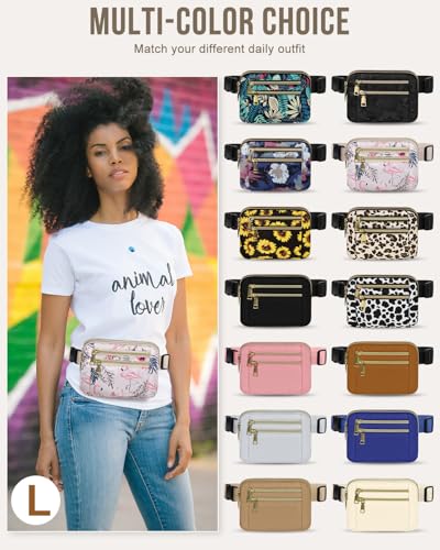 Capolo Fanny Packs for Women 4 Zip Pocket Crossbody Belt Bag Waist Bags - color: Flamingo, size: Large