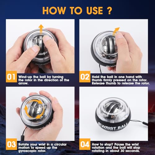 JIN BD Auto Start Wrist Ball，Gyro Ball Trainer，Wrist Exerciser，Gyroscopic - color: Black