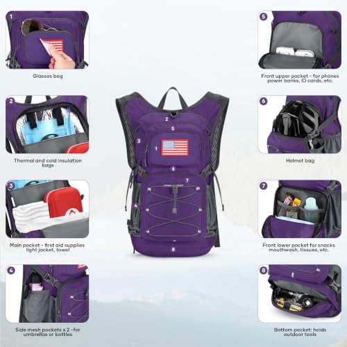 Maelstrom Lightweight Hydration Hiking Backpack with 2L/3L Water Bladder - color: 5.Purple, size: 3L Bladder